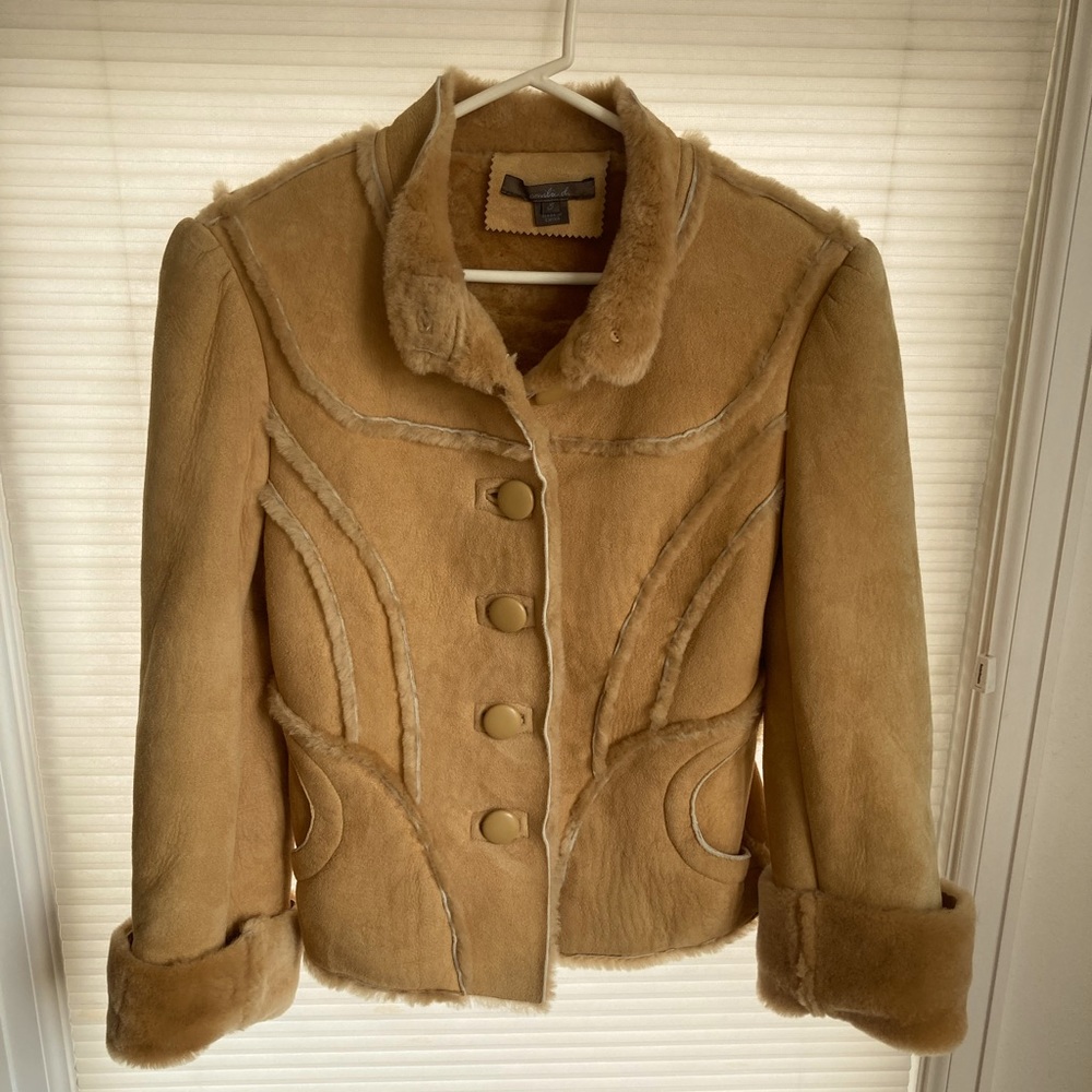 Tan Sheepskin Miliary Style Coat